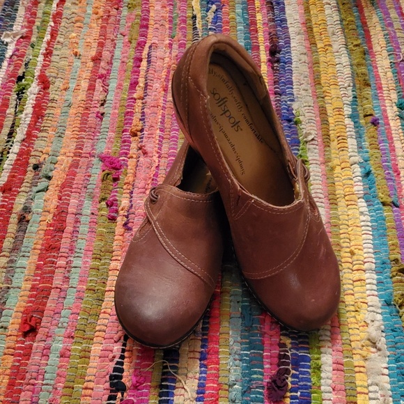 Softspots Shoes - SoftSpots Brown Leather Womens Slip On Clog Shoe